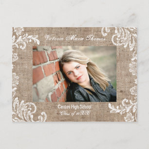 Burlap & Lace - Abschluss Announction Post Card Einladungspostkarte