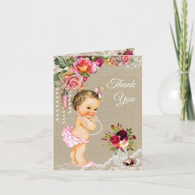 Burlap Lace Baby shower Merci Cartes (Devant)