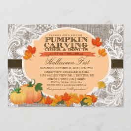 Burlap & Lace Fall Pumpkin Carving Halloween-Party Einladung