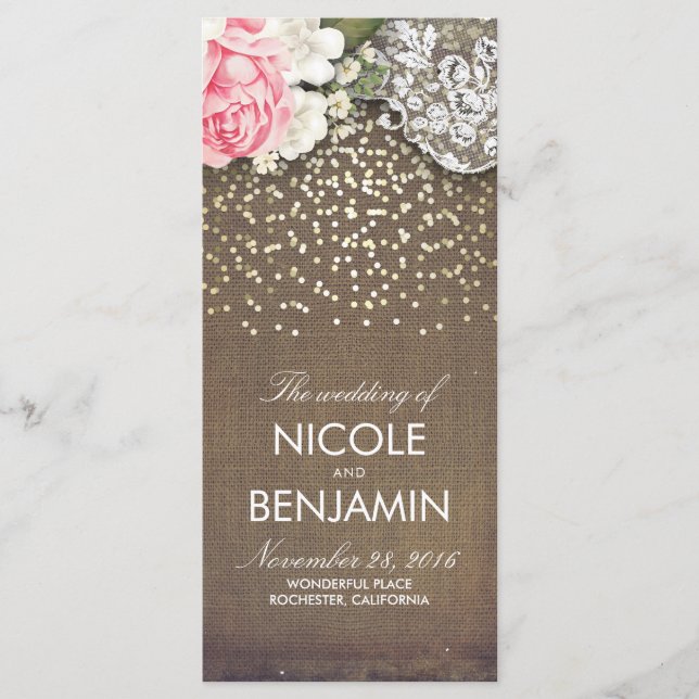 Burlap Lace Gold Confetti Rustic Wedding Programme (Devant)