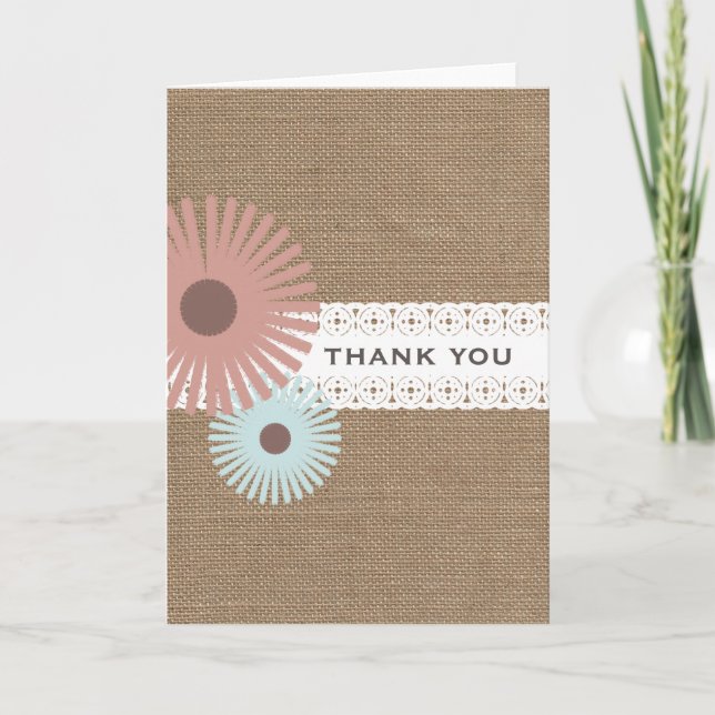 Burlap & Lace Inspiriert Blumenkarte Dankeschön Ka Dankeskarte (Vorderseite)
