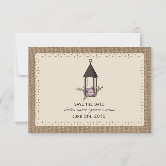 Burlap Lace Inspiriert Floral Lantern Save the Dat Date (Vorderseite)