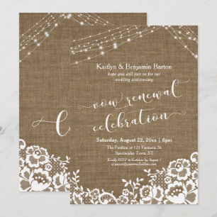 Burlap Lace Light Strings Vow Renewal Celebration Einladung