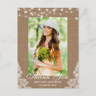 Burlap Lace Lights Foto Abschluss Vielen Dank Postkarte
