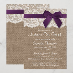 Burlap, Lace & Lila Bow Mother Day Brunch Einladung