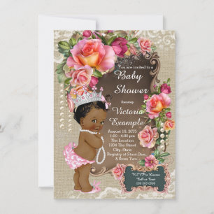 Burlap Lace Pearl Ethnic Princess Baby Dusche Einladung