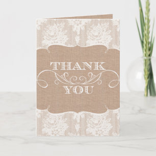 Burlap & Lace Print Wedding Danke Karten