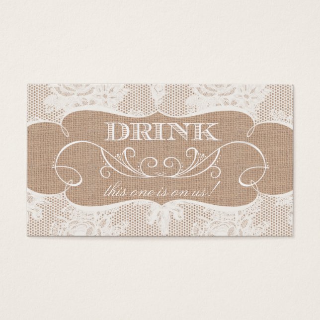 Burlap & Lace Print Wedk Drink Ticket (Vorderseite)