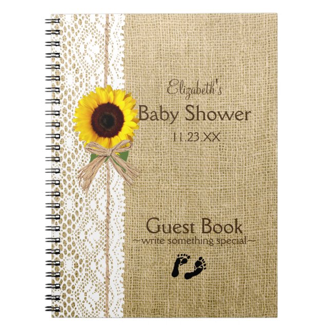 Burlap Lace Raffia Sunflower Image Guest Book Notizblock (Vorderseite)