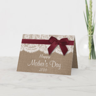 Burlap, Lace & Red Bow Happy Mother Day Karte
