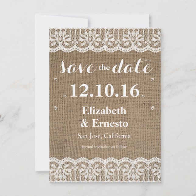 Burlap Lace Rustic Wedding Save the Dates 4.5x6.25 Save The Date (Vorderseite)