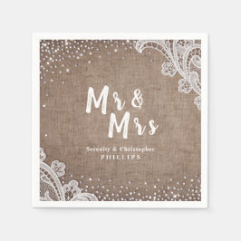 Burlap Lace silber Glitzer Mr & Mrs. rustic weddin Serviette