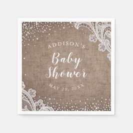 Burlap Lace silber Glitzer rustikale Babydusche Serviette