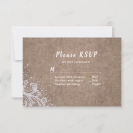 Burlap Lace silber Glitzer rustikale Hochzeit RSVP Karte