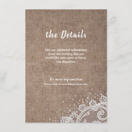 Burlap Lace silber Glitzer rustikale Hochzeitsdeta Begleitkarte