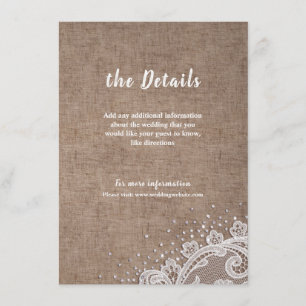Burlap Lace silber Glitzer rustikale Hochzeitsdeta Begleitkarte