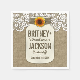 Burlap Lace Sunflower Mason Jar Wedding Napkins Serviette