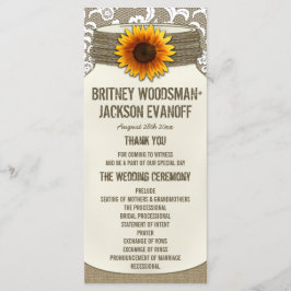 Burlap Lace Sunflower Mason Jar Weddingprogramme Programm