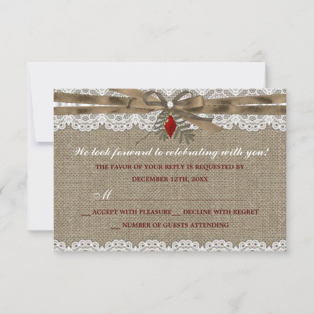 Burlap & Lace Vintage Christmas Party RSVP (Devant)