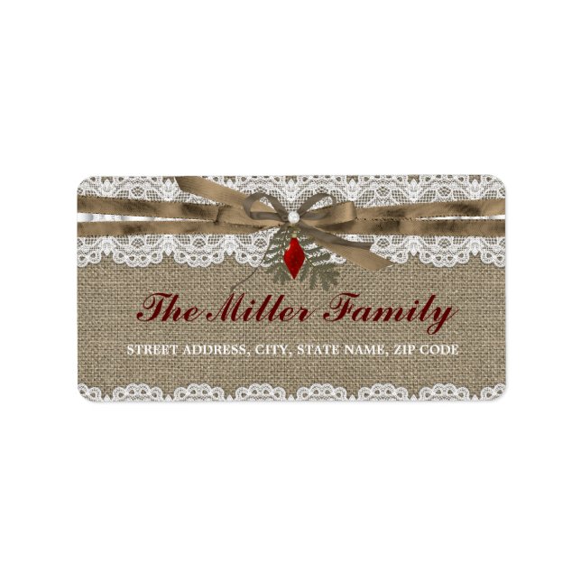 Burlap & Lace Vintage Weihnachtsadressen Labels Adressaufkleber (Vorne)