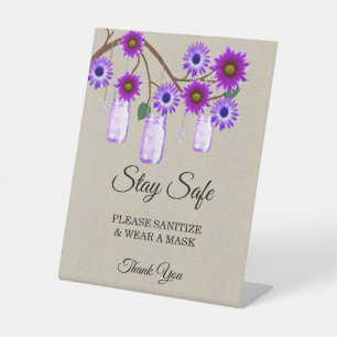 Burlap Lila Floral Mason Jar Wedding Safety Sockelschild