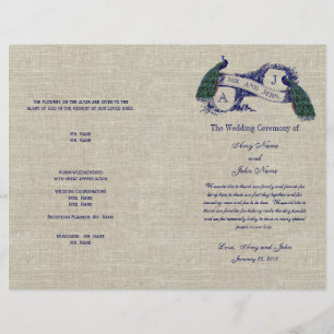 Burlap Linen Peacocks Programme de mariage rustiqu