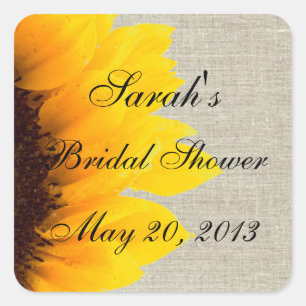Burlap Linen Sunflower Foto Brautparty Quadratischer Aufkleber