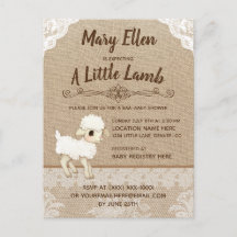 Burlap Little Lamb Baby shower Invitation Carte po