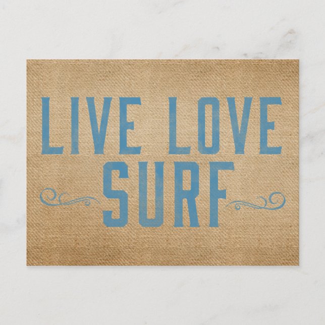 Burlap Live Liebe Surf Postkarte (Vorderseite)