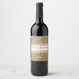 Burlap Look and Ribbon Design Wine Label Weinetikett