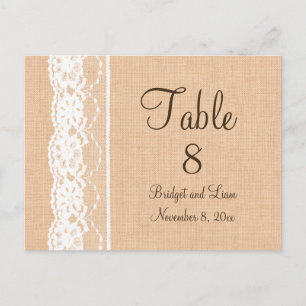 Burlap Lumière & Numéro de table de dentelle Vinta