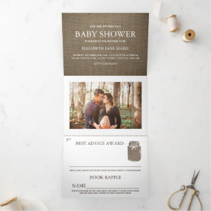 Burlap Mason Jar, Baby Shower Suite Dreifach Gefaltete Einladung