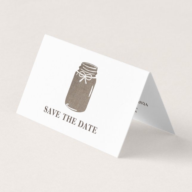 Burlap Mason Jar, Photo Enregistrer La Carte Date (Devant)