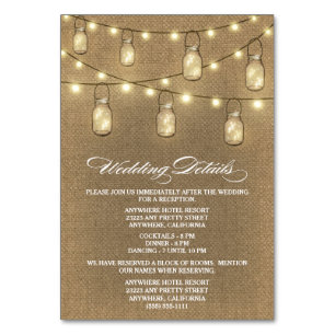 Burlap Mason Jar Réception de mariage + Cartes d'h