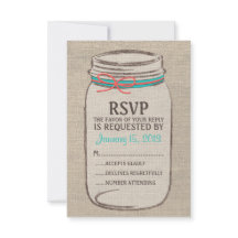 Burlap Mason Jar Rustic RSVP Karte