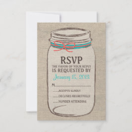 Burlap Mason Jar Rustic RSVP Karte