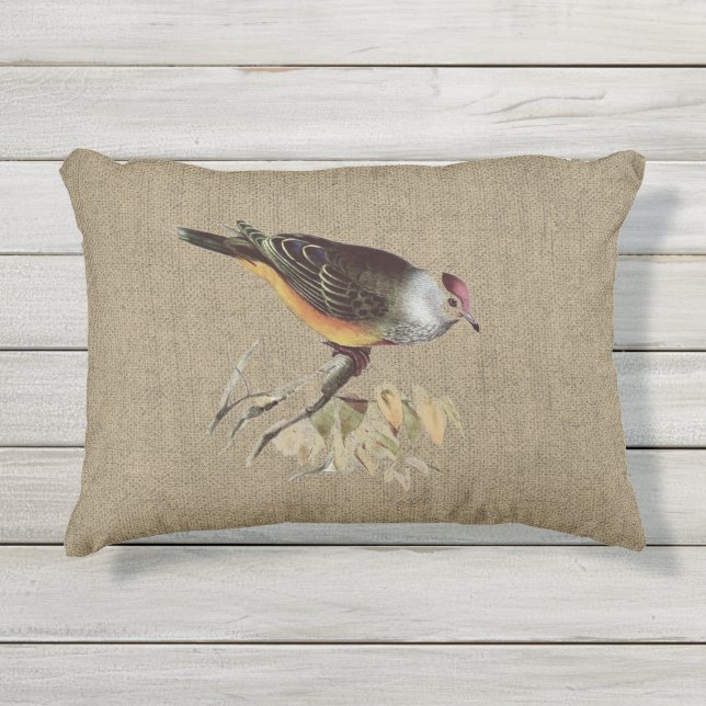 Burlap mit Bird-Patio Kissen Für Draußen (Vorderseite)