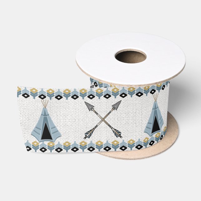 Burlap mit Tribal Arrows und Teepons Satinband (Spule)