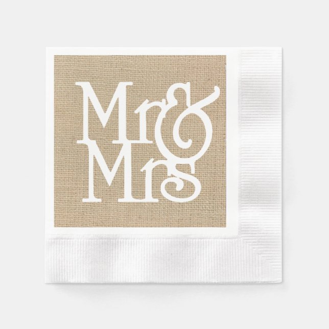 Burlap Mr. & Mrs Paper Napkins Serviette (Vorderseite)