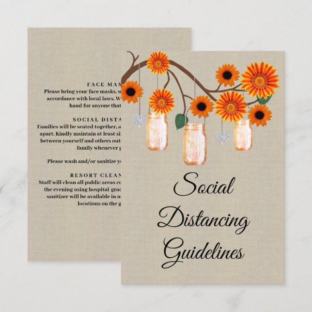 Burlap Orange Floral Mason Jar Sicherheitsmaßnahme Begleitkarte (Vorne/Hinten)