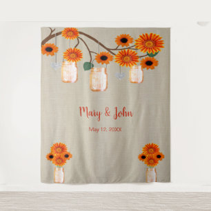 Burlap Orange Floral Mason Jars Foto Hintergrund Wandteppich