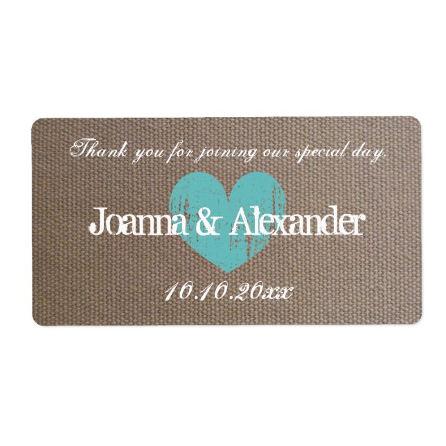 Burlap pays chic bouteille d'eau mariage étiquette (Devant)