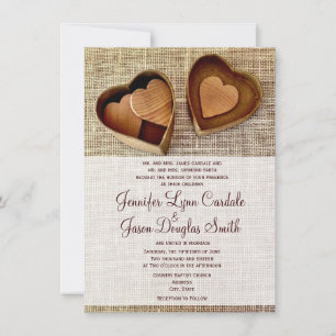 Burlap Pays Coeurs en bois Invitations de mariage