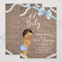 Burlap & Pearls Blue Bow Brünett Tan Baby Dusche
