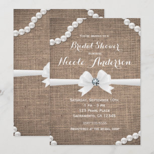 Burlap & Pearls Rustic Glamour Brautparty Einladung