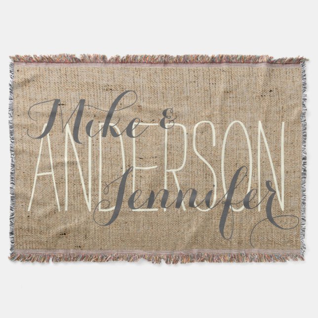 Burlap Personalisierte Hochzeitbride & Groom-Namen Decke (Vorderseite)