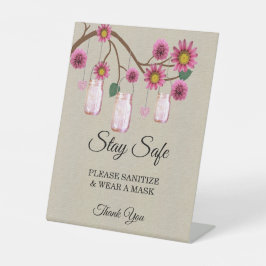 Burlap Pink Floral Mason Jar Wedding Safety Sockelschild