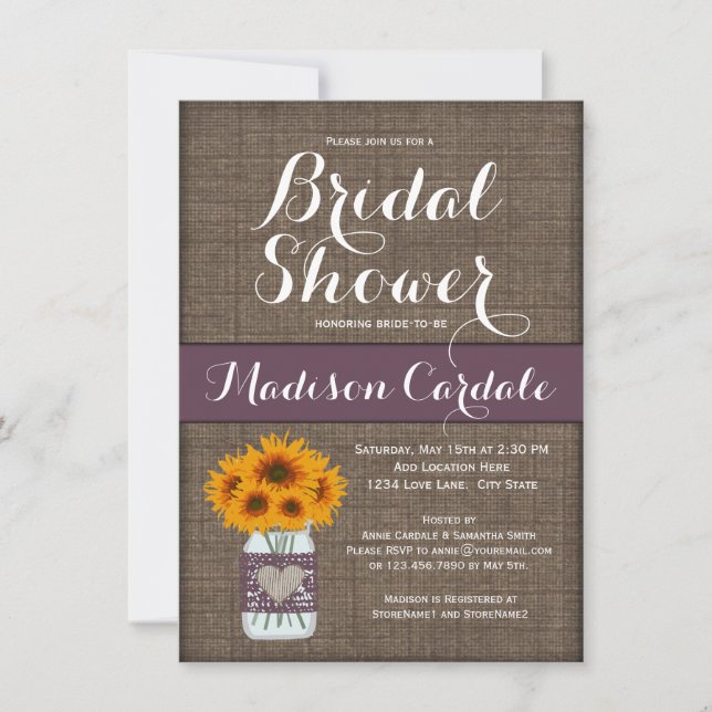 Burlap Print Mason Jar Bridal Dusche Einladungen (Vorderseite)