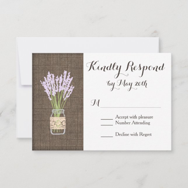 Burlap Print Mason Jar Rustic Wedding RSVP Karten (Vorderseite)