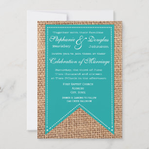 Burlap Print Turquoise Rustikale Hochzeitseinladun Einladung